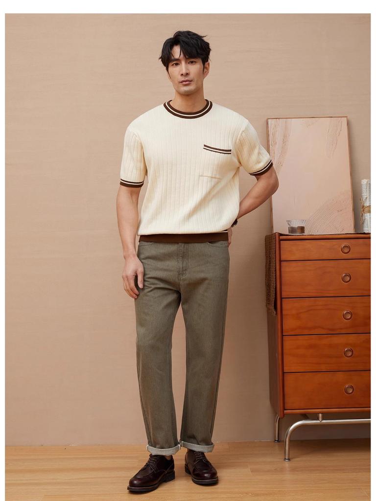 Men's Slim Fit Short Sleeve Color Block Pocket Knit T-Shirt - Summer Casual Trendy Wear