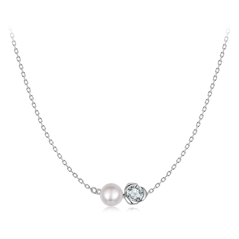 WOSTU Moissanite Rose Flower Stud Earrings Women S925 Silver Diamound Cut Rose Pearl Pendant Necklace Wedding Party Jewelry Gift