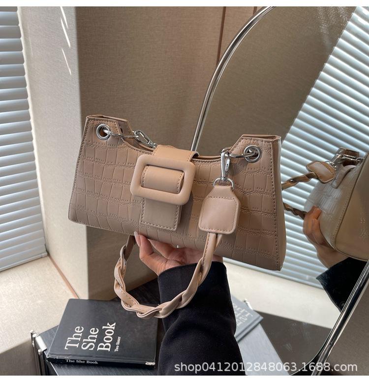 

Французская сумка-подмышка из камня в стиле легкой роскоши, женская, 2025, новая модная нишевая сумка-мессенджер, текстурная, для通勤, на плечо легкие хаки