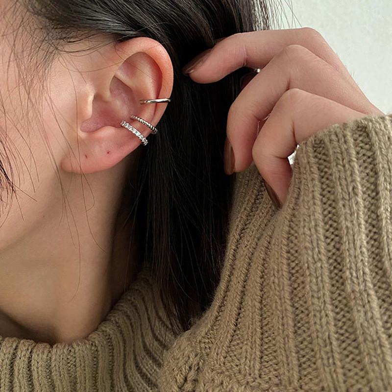 3 Layers Fashion Crystal Clip Earrings for Women Girls Minimalist Metal C-shaped Fake Piercing Ear Cuff Ear Jewelry Gifts