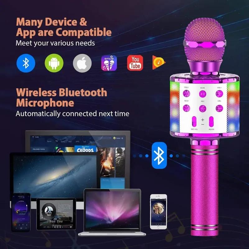 Amazmic Karaoke-Mikrofon für Erwachsene, Kabelloses Bluetooth-Mikrofon zum Singen, Tragbare Karaoke-Maschine mit LED-Leuchten