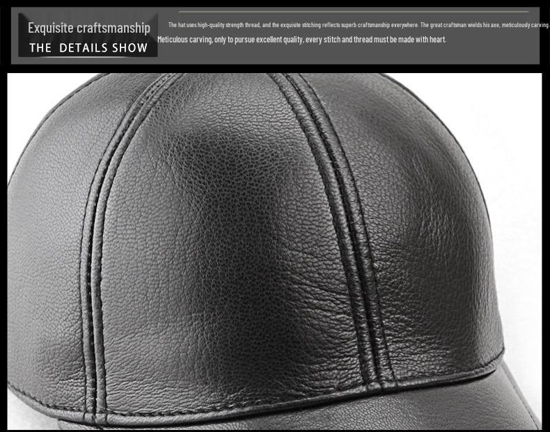 Herren Baseballkappe mit kurzem Schirm aus echtem Leder - Trendiger Herbst- & Winterstil für mittleres und älteres Alter.