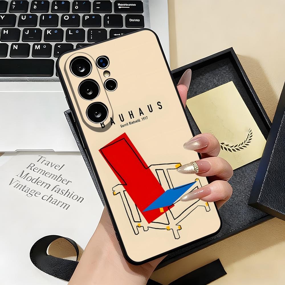 Abstract Bauhaus-style Phone Case For Samsung S26 S25 S24 FE S23 S22 S21 Plus S20 Ultra Note20Ultra Black Soft Shell