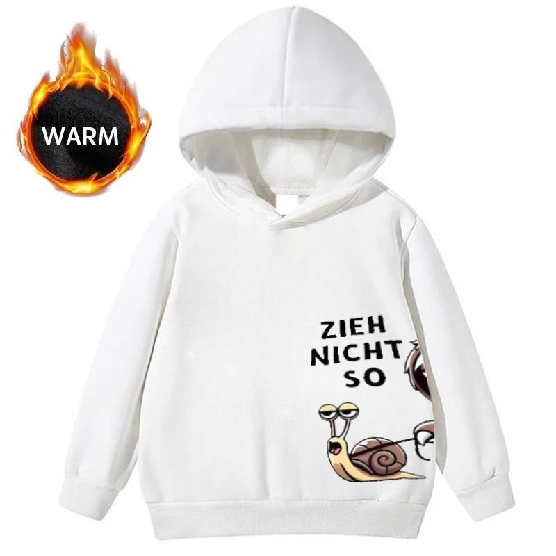 Latest model Warm fleece children's hooded sweater with cute cartoon snail letter pattern, loose and casual pullover hoodie