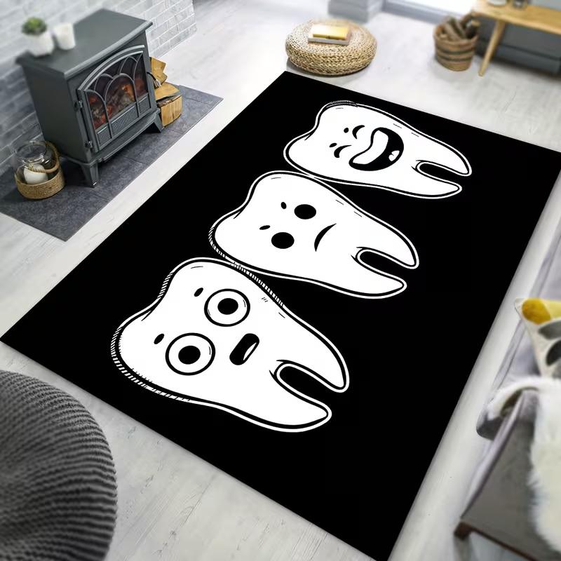 Xmas Santa Tooth Cartoon Area Rug Non Slip Floor Mat Dental Clinic Room Holiday Style Carpet Indoor Home Decor Mat