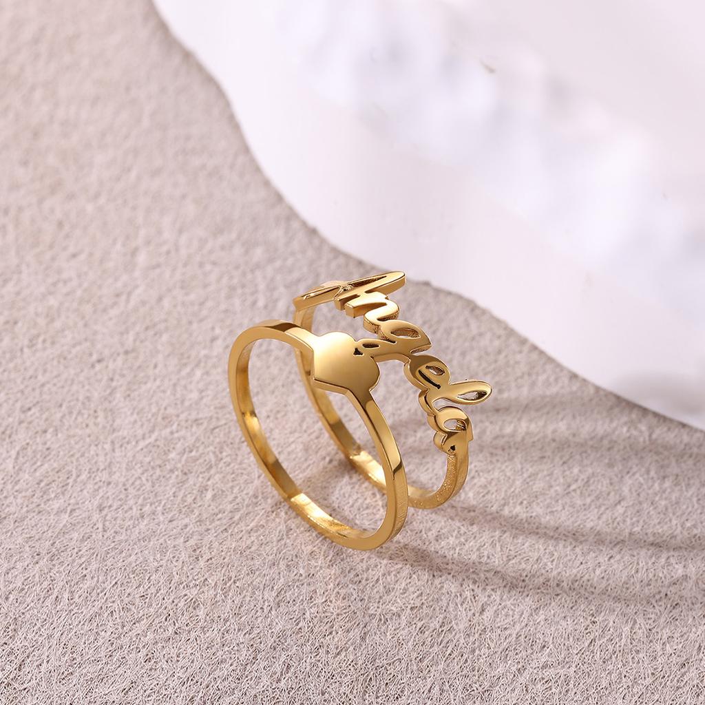 Custom Broad Surface Name Heart Rings Women Unisex Gold Color Personalization 6-10 Size Wedding Bride Jewelry Stainless Steel