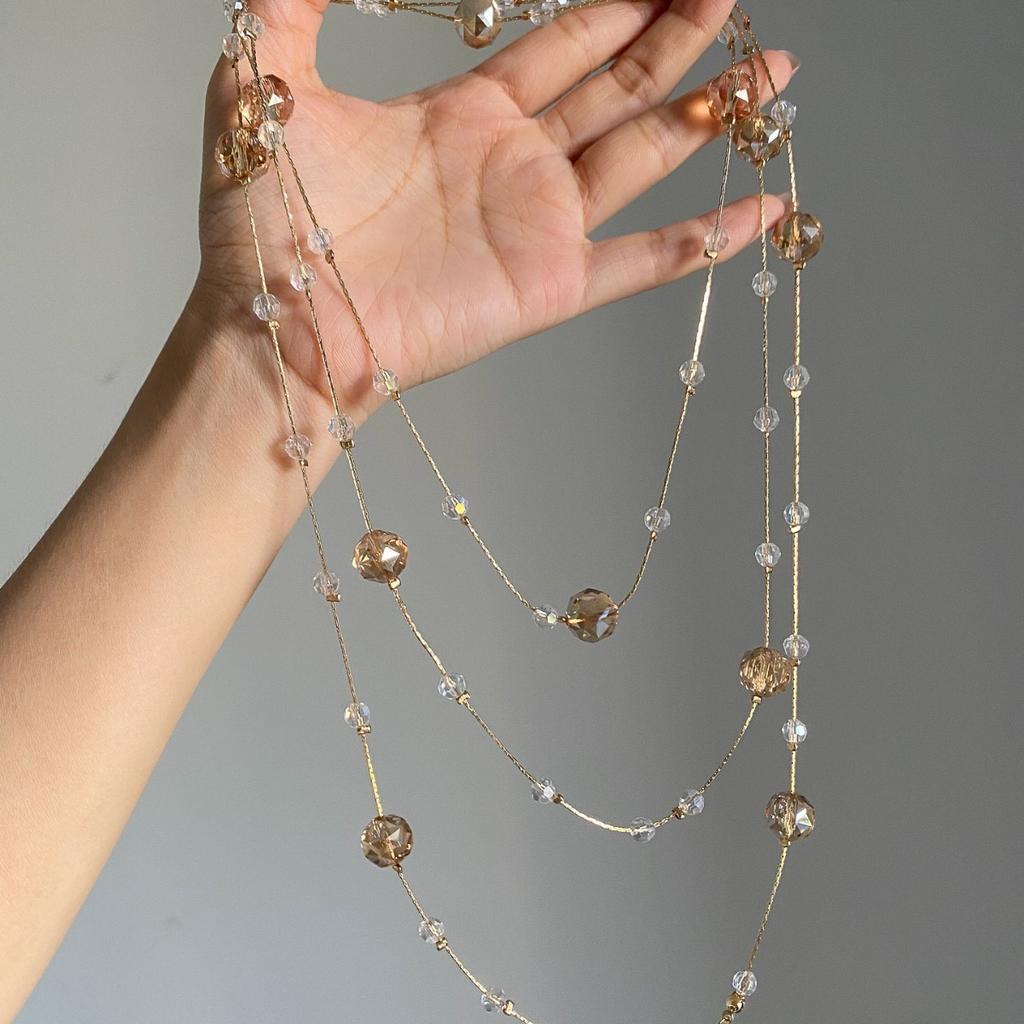 Women Maillard Style Double Layer Beaded Necklace With Water Drop Flower Pendant