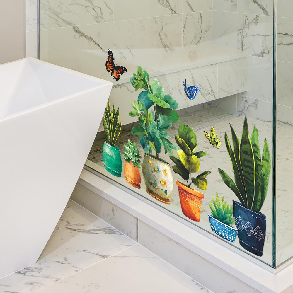 Bemalte künstliche Pflanze Topfpflanzen und Schmetterling Wohnzimmer Zuhause Wanddekoration Aufkleber