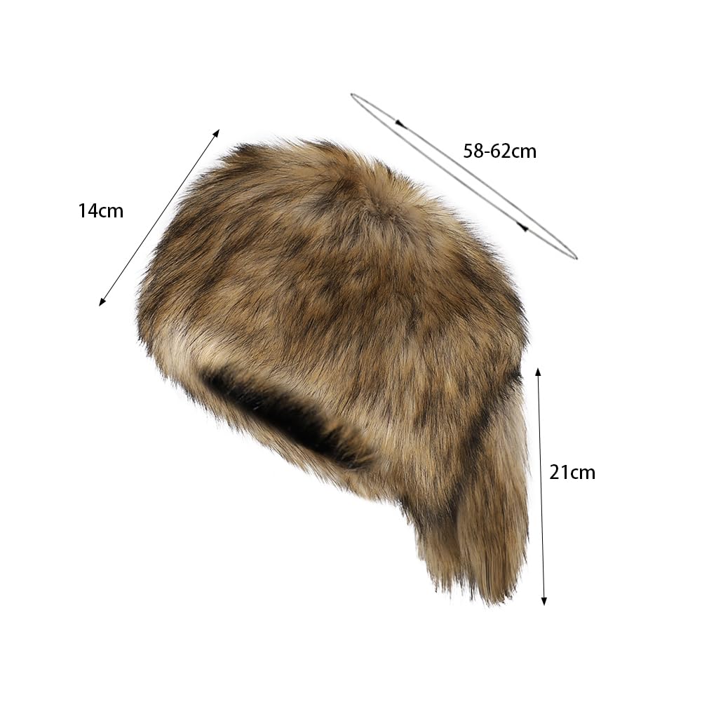 Fur Russian Hat with Drop Animal Adult Fluffy Raccoon Winter Cold Weather Flight Faux Fur Small Snow Playing in the New Brown Hat, Ears, Hat, Women's,