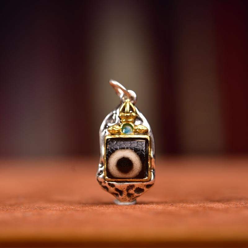 Tibetan White Copper Agate Dzi Spacer Beads Pendant for DIY Wenwan Buddhist Jewelry