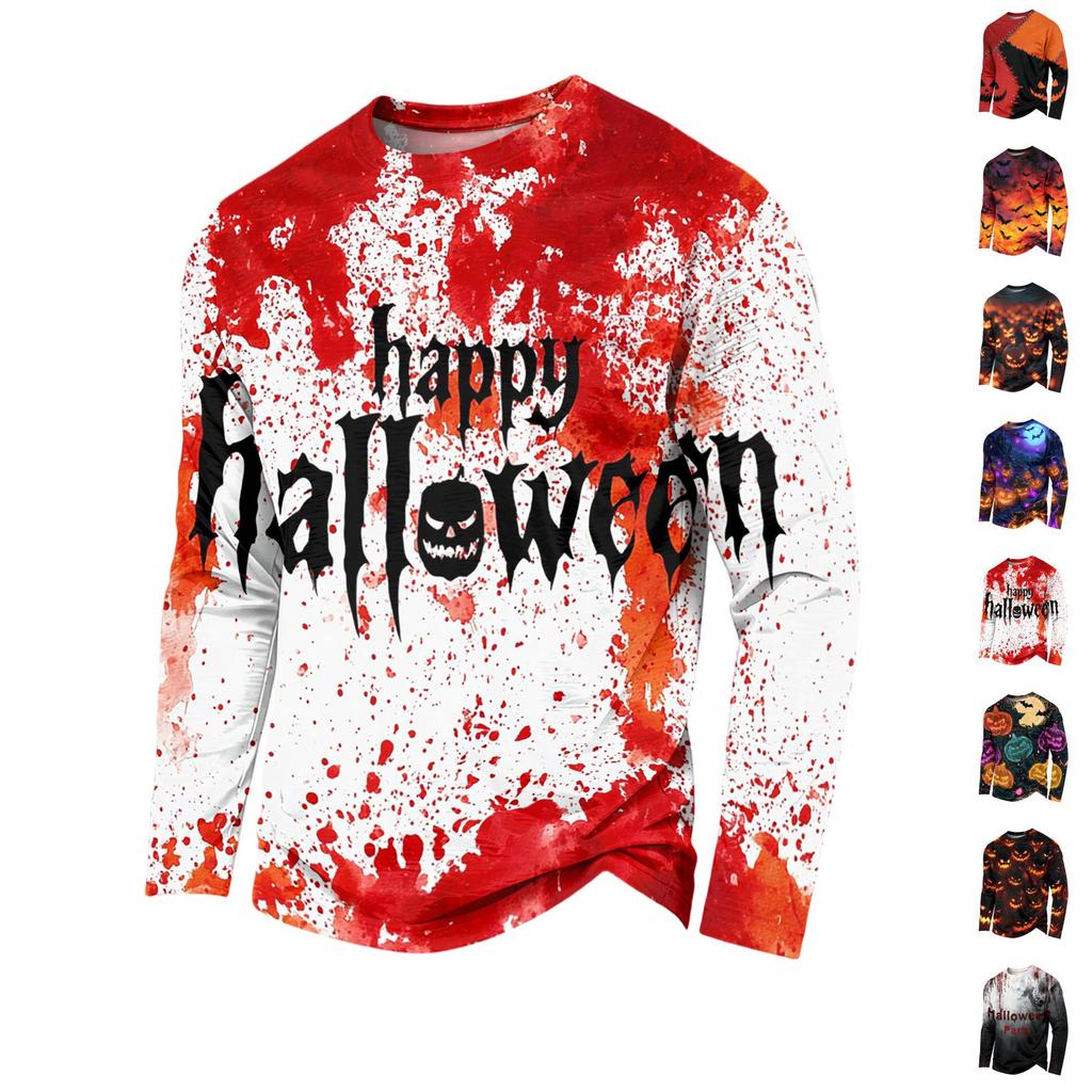 Men's Casual Long Sleeve Halloween Printed T-Shirt for Everyday Wear