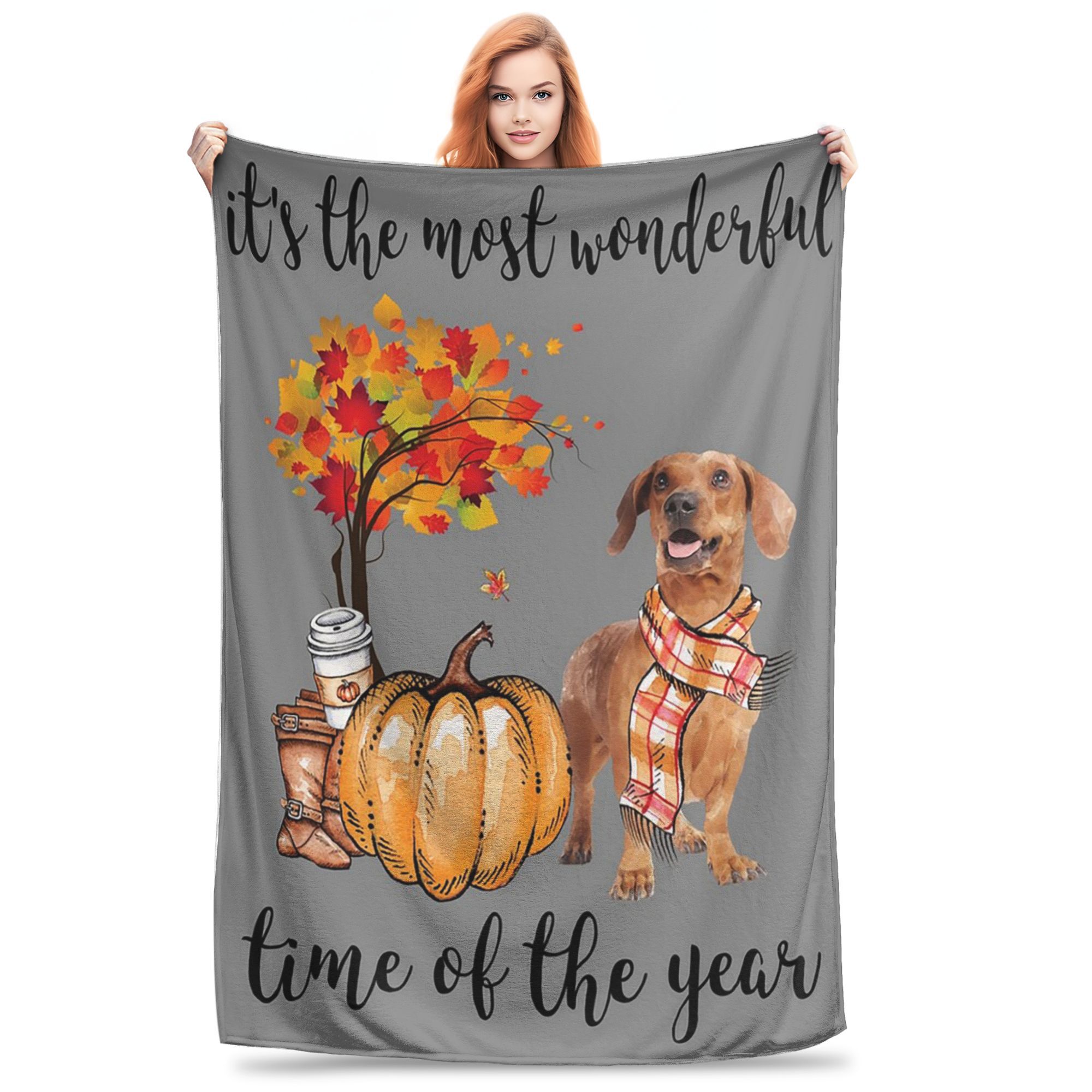 

Flannel Throw Blanket Autumn Dachshunds Autumn Leaves And Dog Warm Plush Blankets Soft Bedspread for Bed Living room Home Picnic 80x120cm