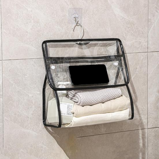Waterproof Shower Clothes Bag Transparent Bathroom Storage Bag Hanging Storage Pouch with Hook for Mobile Phone Dry Clothes Towel Dorms RVs