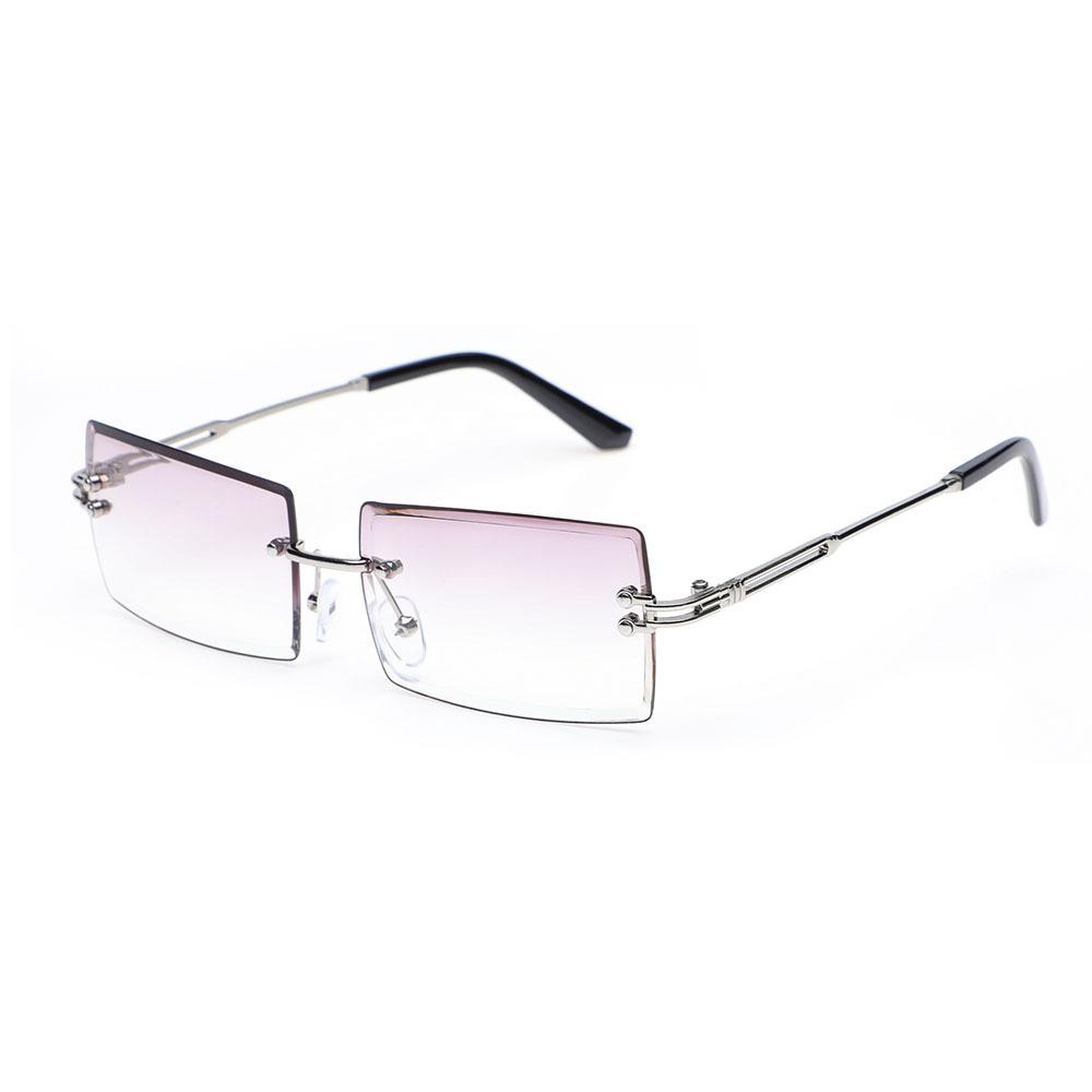 Retro Fashion Sunglasses Frameless Rectangle Gradient UV400 Women Summer Travel Metal Rimless