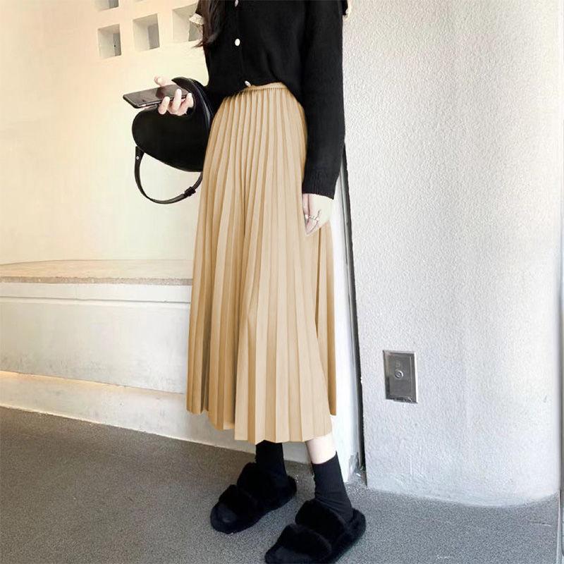 Black Mid Length Pleated Skirt with A Thin, High Waisted and Drooping Feel for Summer The Pleated Mid Length Skirt