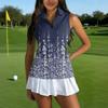 Camiseta Polo de Golf sin Mangas para Mujer con Cuello con Cremallera Estampado de Hojas Transpirable Camiseta sin Mangas Deportiva para Deportes y Actividades al Aire Libre