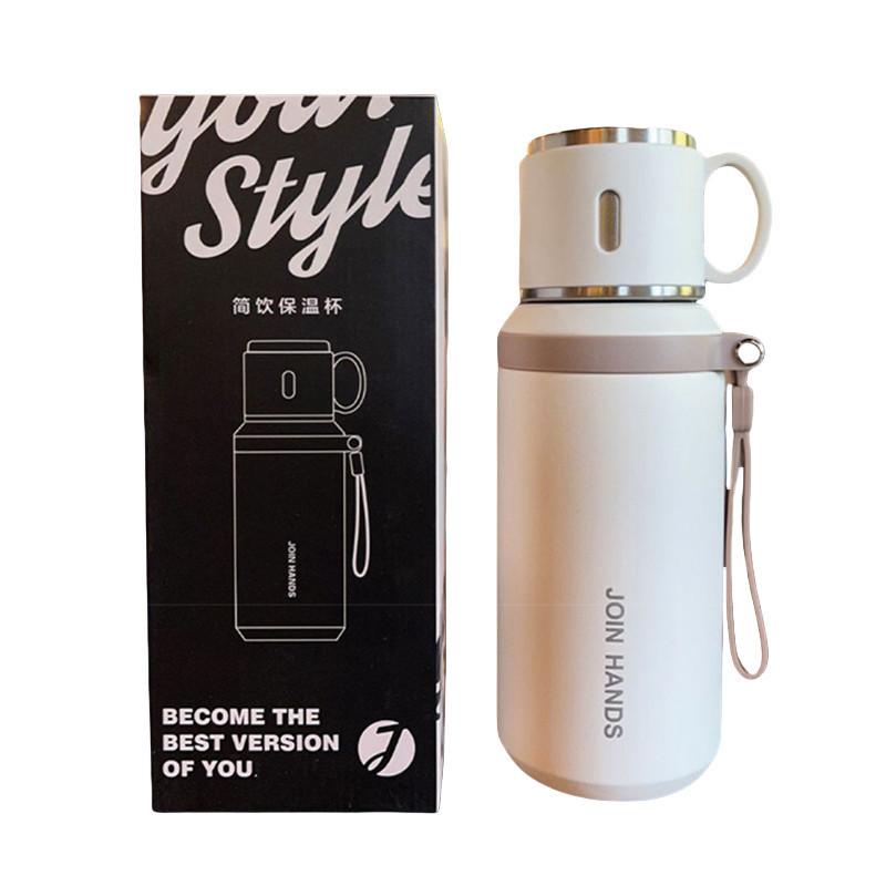 Stainless Steel Insulated Cup Sports Water Bottle Portable for Going Out Car Handle Bowl Lid Water Cup
