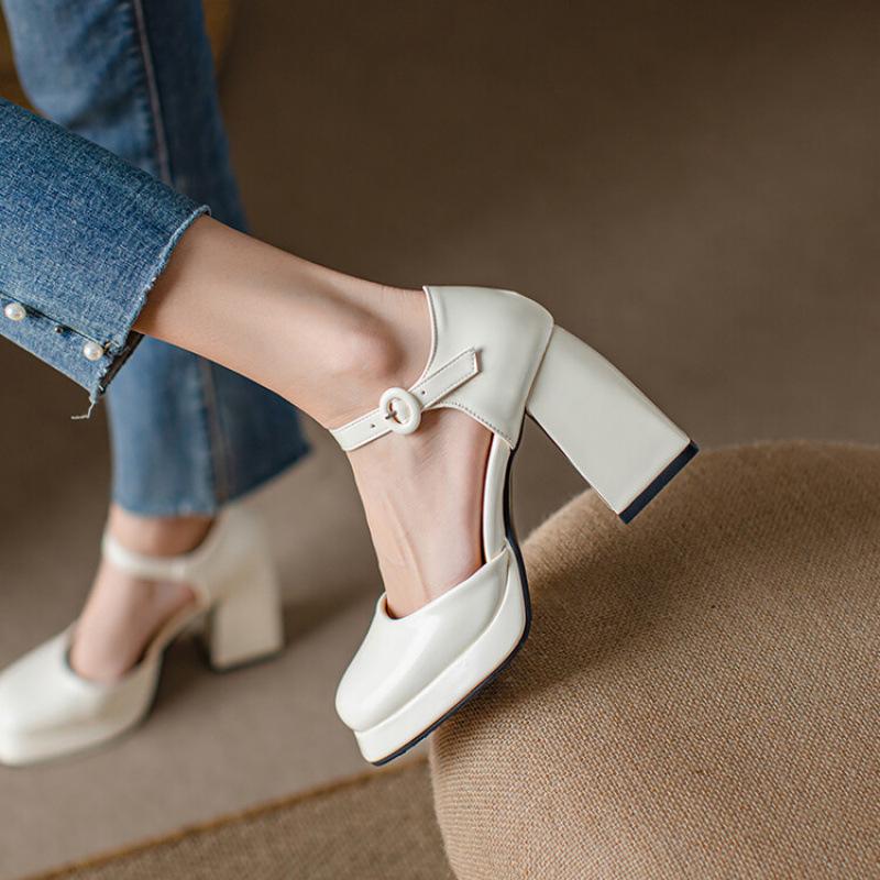 Sommertasche Kopf Römersandalen neue Damen High-Heel Sandalen Plateau wasserdicht Tisch runder Kopf Blockabsatz lässig Übergröße Schuhe