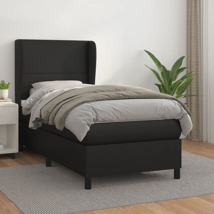 3128895 vidaXL Divan-lit À Sommier Tapissier Avec Matelas Noir 100x200 Cm Similicuir