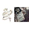 Natural Stone Beads Rosary Necklace Crucifix Cross Pendant Chain Catholic Religious Jewelry for Women Meditatin Gift