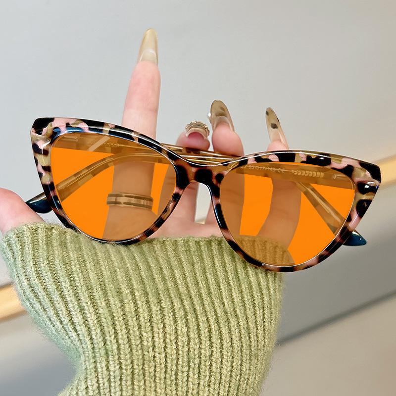 Women's INS Style Red & Orange Lens Blue Light Blocking Glasses Retro Cat-Eye Anti-Glare Night Vision Glasses Gaming Goggles
