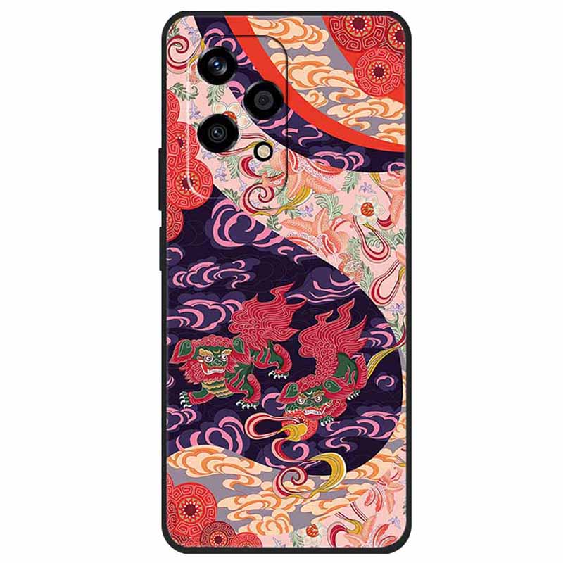 

For Honor 200 Lite Case Pattern Printing Soft TPU Cell Phone Cover Dual Lions in Clouds