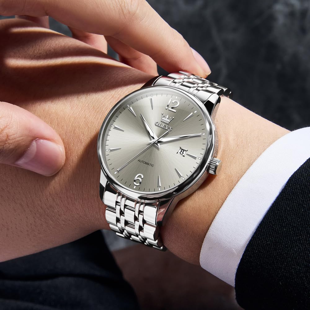 OLEVS Automatic Mechanical Watch for Men, 41MM, Date, Casual, Waterproof, Stainless Steel Band, Business Fashion Wristwatch