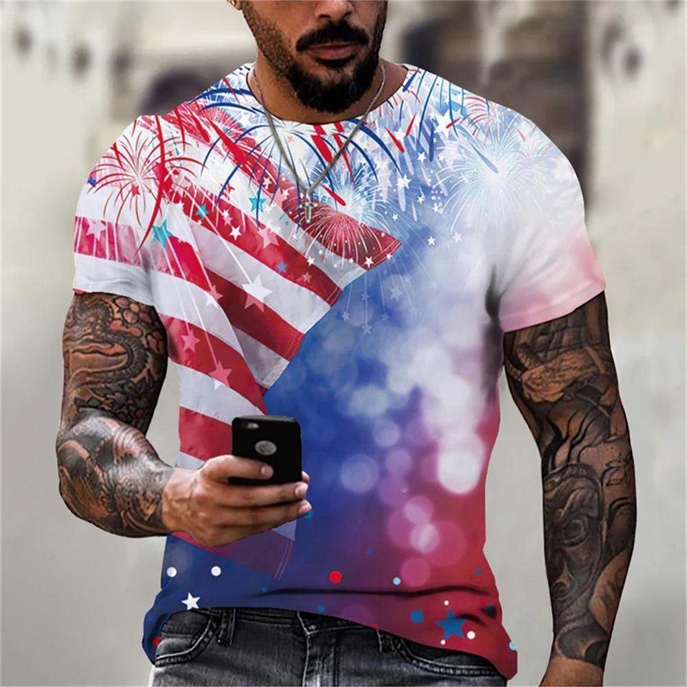 Letní pánské tričko 3D tisk Tričko s vlajkou USA Velká trička Topy Neformální Krátký rukáv Americký Streetwear Móda Muži Oblečení