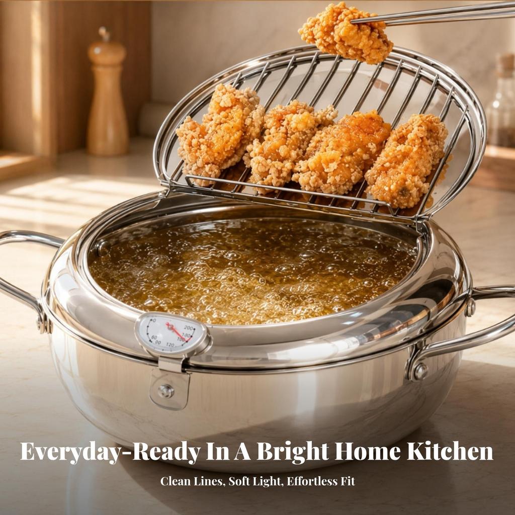 Frying Pot with Thermometer Uncoated Tempura Fryer Accurate for Home Cooks