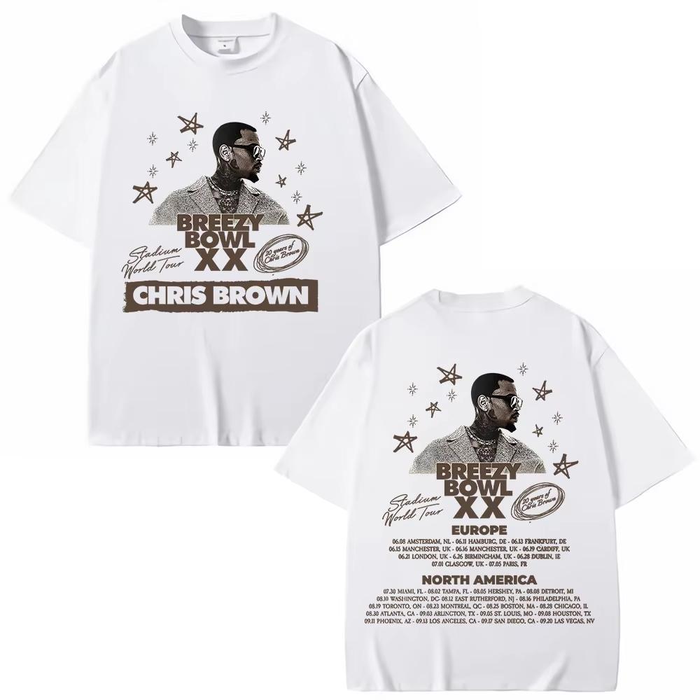 Rapper Chris Brown Breezy Bowl XX Tour T-shirts Hip Hop Men's Women Fashion O-Neck T Shirt Oversized Cotton Casual T-shirts Tops