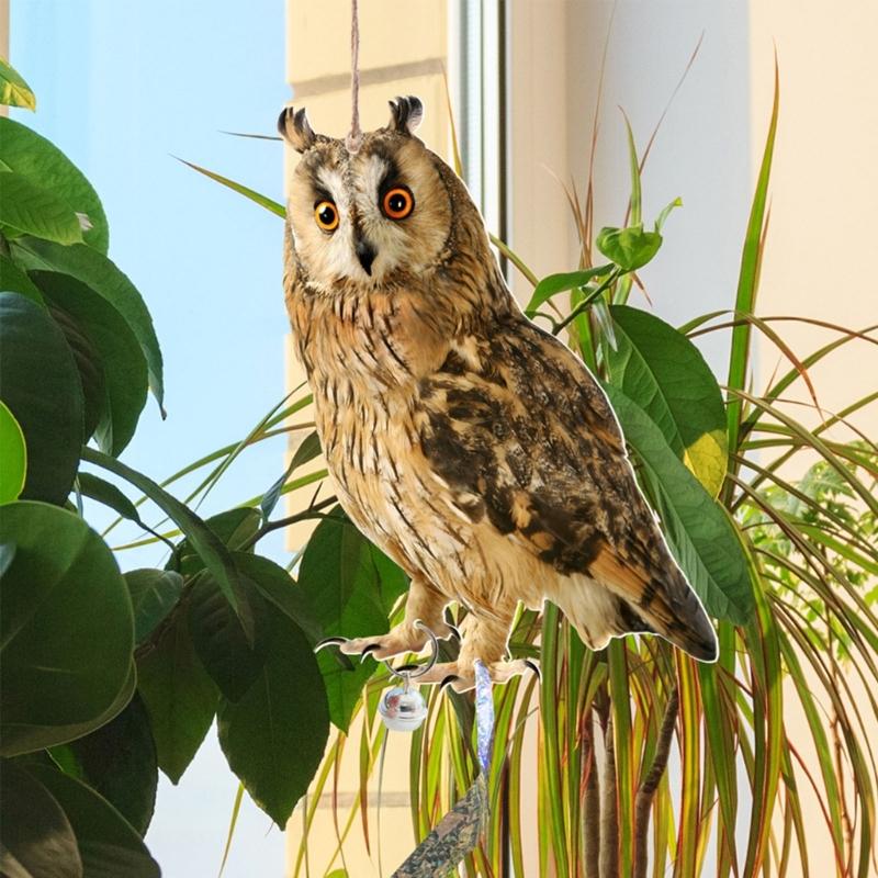 Outdoor Garden Ringing Owl Shape to Deter Birds Hanging Pendant Bird Scarer Gadget with Reflective Strap for Outdoor
