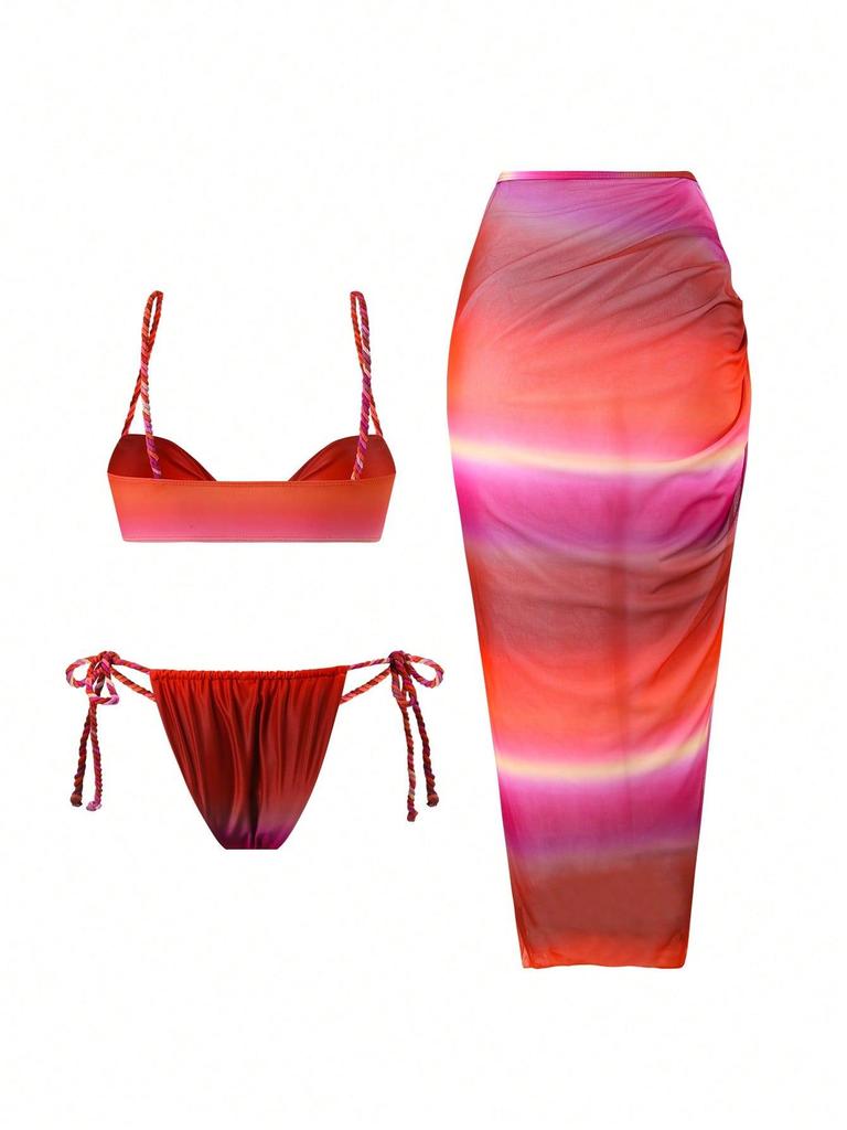 European & American Cross-Border Irregular Tie-Dye Weave Floor-Length Sexy Bikini 2025.