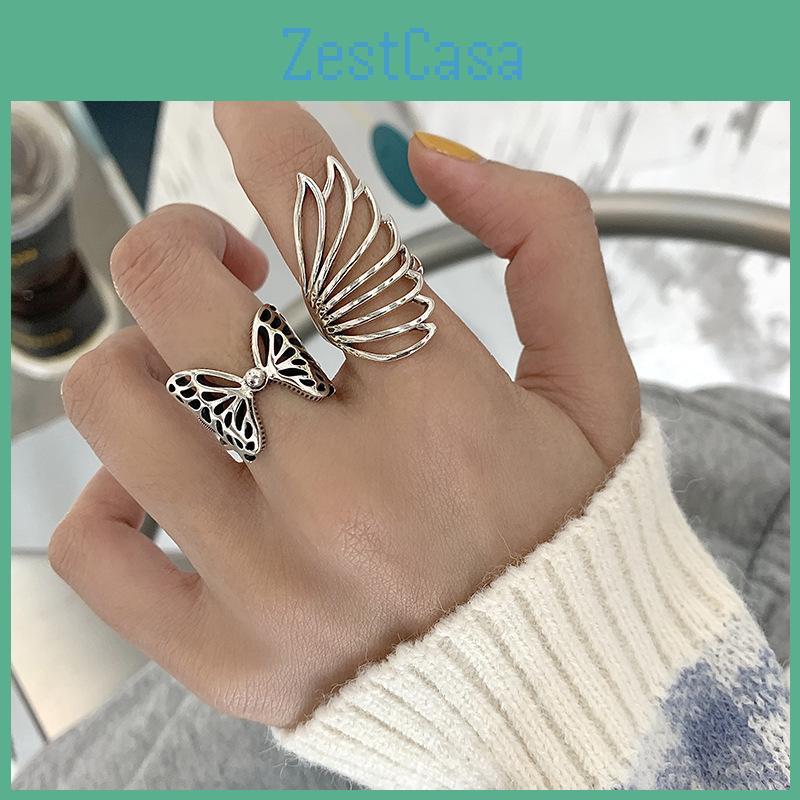 Retro Style Silver Butterfly Wing Ring For Women Fashionable Adjustable Finger Jewelry