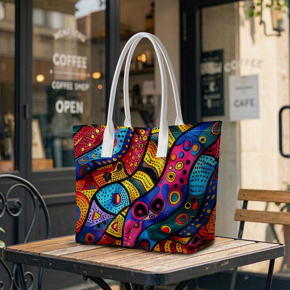 Colorful Abstract Print Tote Bag Daily Casual Large Capacity Shopping Shoulder Bag for Women Outdoor Handbag 