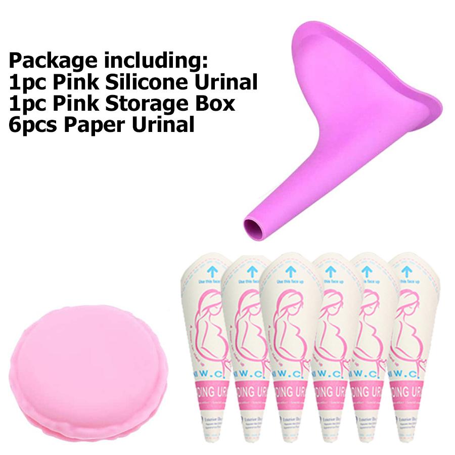 2 Colors Female Portable Silicone Urinal  Suitable for Pregnant Women Stand Up Pee Tools for Outdoor Traveler with Storage Box