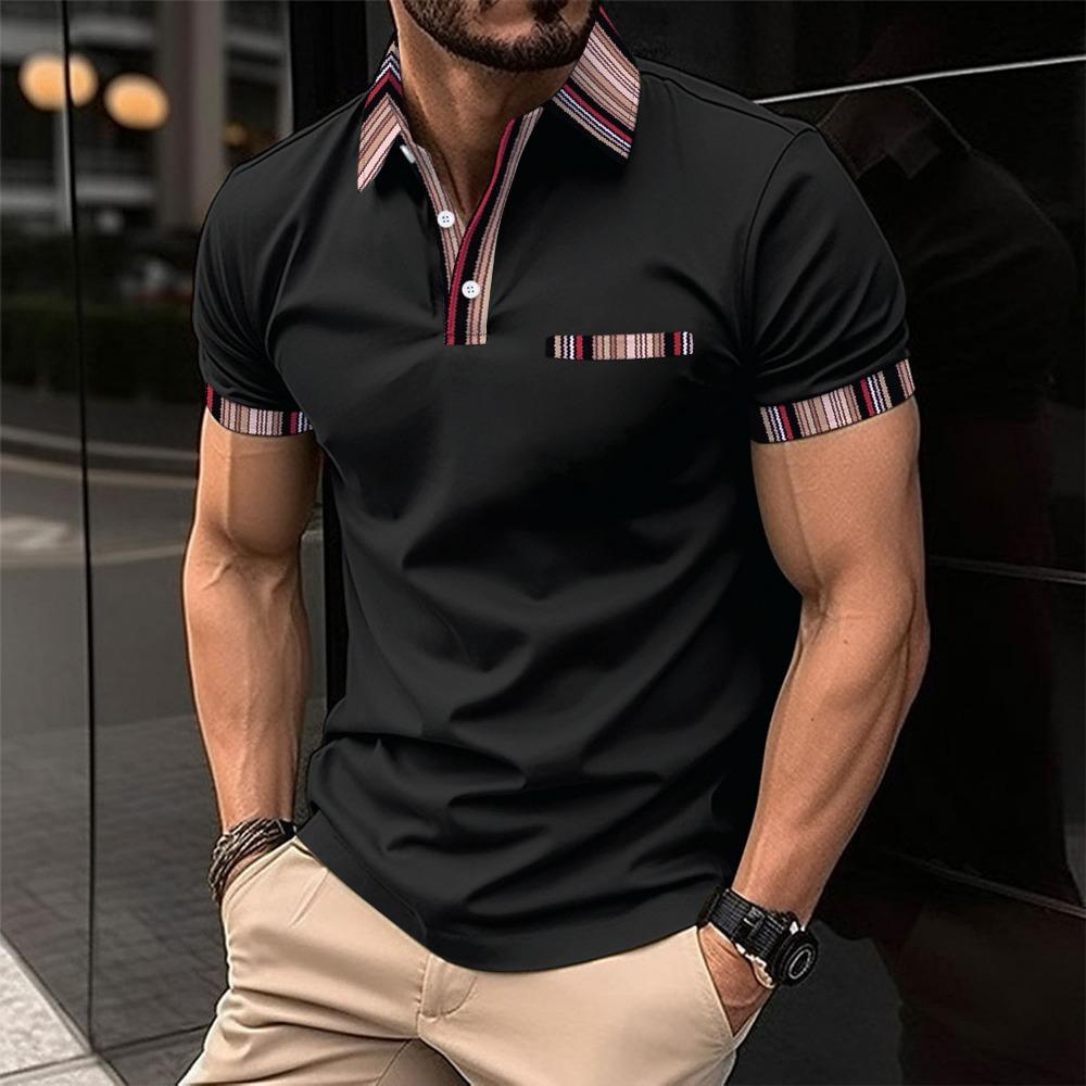 Men's Casual Polo Shirt with Striped Buttons T-shirt