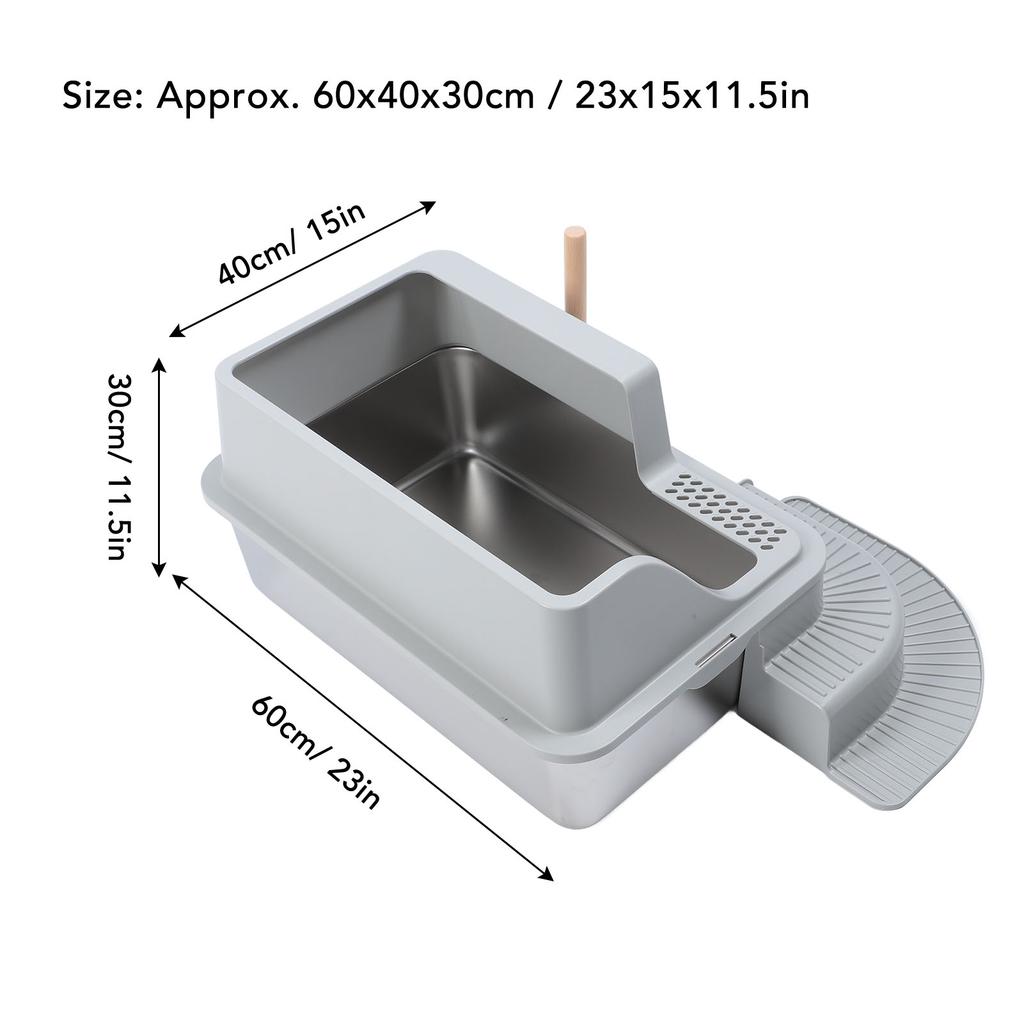 Stainless Steel Litter Box Easy Maintenance Large Cat Litter Box Long Lifespan Splash Proof Leakproof Odor  for Large Cats