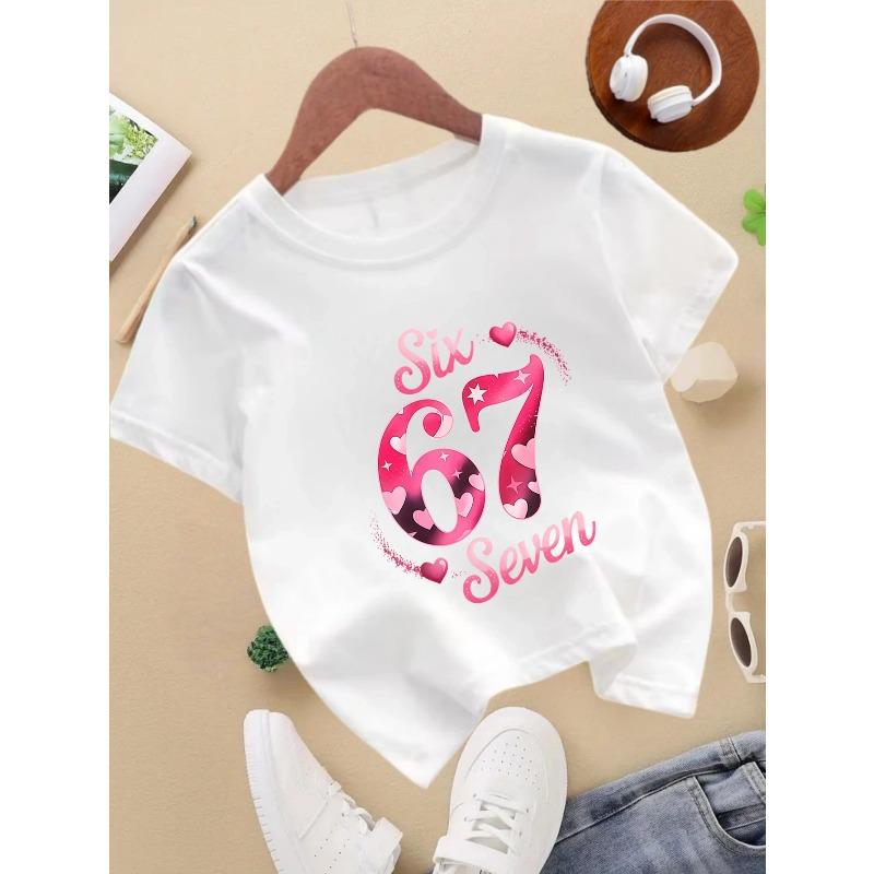 European sizes 1pc, Summer Casual Girls' Round Neck Short Sleeve T-Shirt, Clothing-Girls' Pullover Top