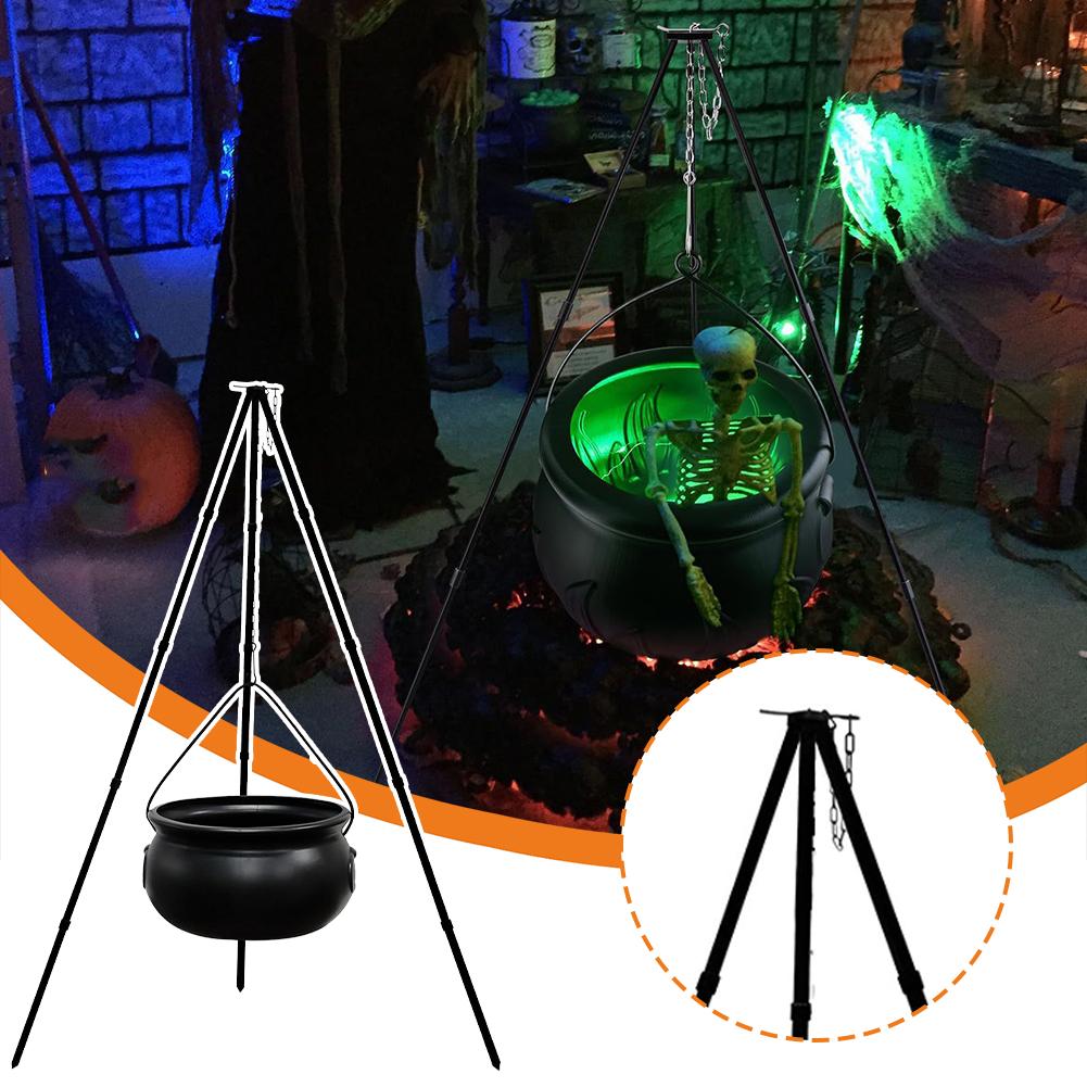 Chaudron de sorcière sur trépied avec lumières, Pot de sorcière noir Bol décoratif d'Halloween, Décoration seau à bonbons pour Maison Porche Jardin Pelouse Fête