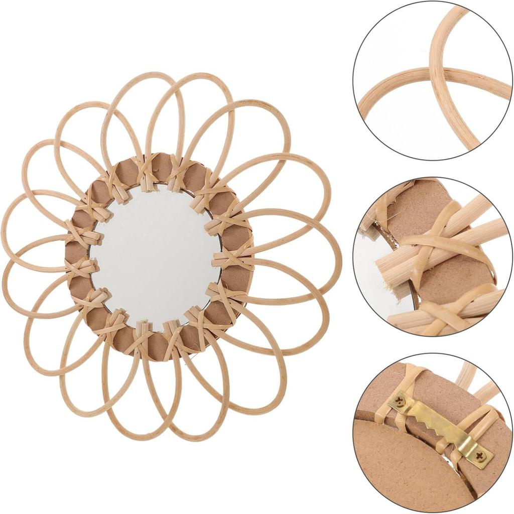 Alipis Handmade Boho Wall Mirror - Nordic Style Woven Hanging Mirror for Living Room, Entryway, Makeup Room - Decorative Beige Wall 11.02 Inch