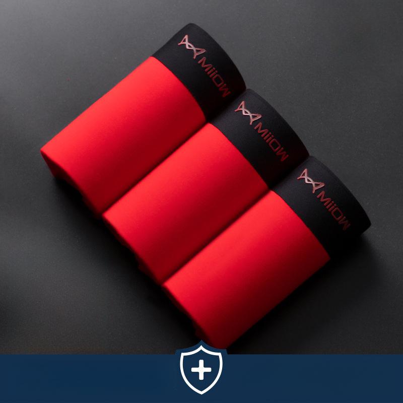3pcs Men's Underwear with No Trace Flat Angle Pants Red Wedding Red Bottom Pants Boxer Brief
