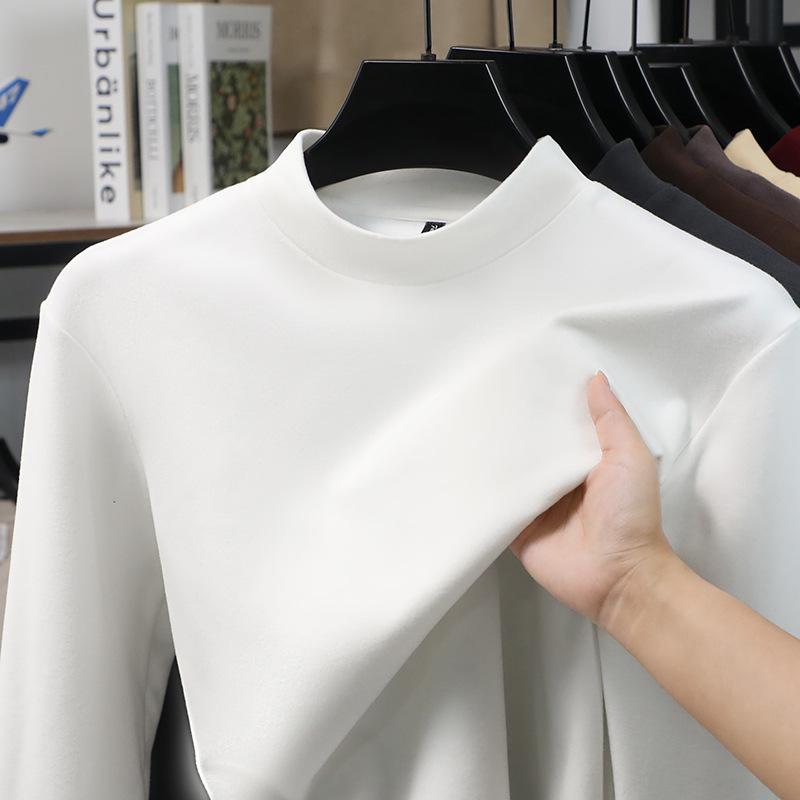 Men's Slim Fit Double-Sided Plush Base Layer Shirt, Solid Color, Half-High Collar, Long Sleeve, Thickened Warm Inner Wear for Autumn & Winter
