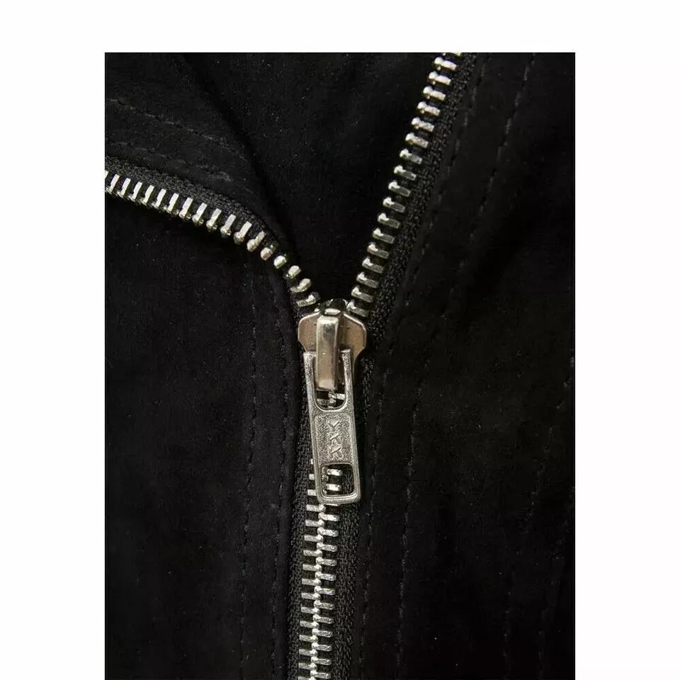 Women Suede Jacket Black Handmade Lambskin Leather Genuine Biker Motorcycle Stylish