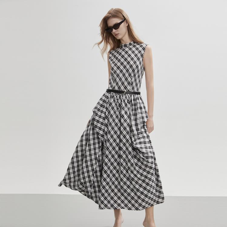 ELLE French Plaid Fashion Comfortable Versatile Cami Maxi Dress Women dresses EL51410