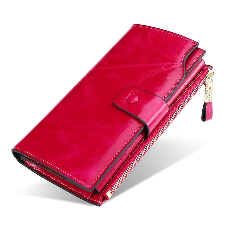 Genuine Leather RFID Anti-Theft Ladies Long Wallet Clutch with Brush Wax Finish