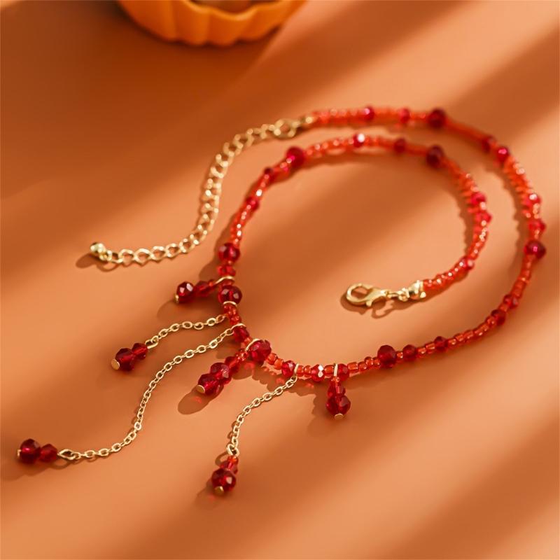 Blood Drop Shape Necklace Crystal Fringe Necklace Unique Pendant Necklace Suitable for Cosplay Party and Halloween Event
