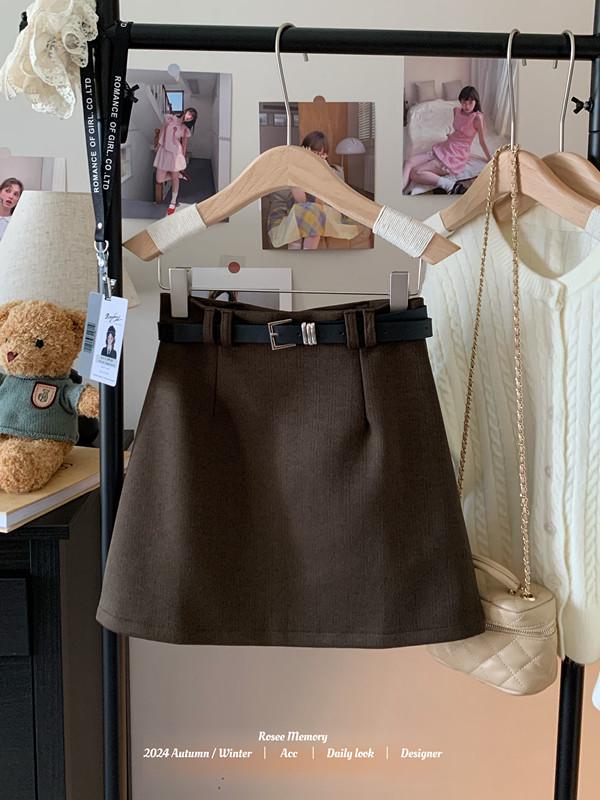 Deep Gray Woolen High Waist A-Line Skirt - Plus Size, Slimming, Hip-Hugging, Short Skirt for Women (Spring/Autumn) XS