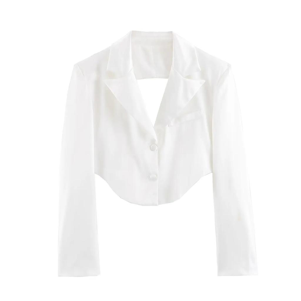 New Women Spring Summer Casual White Two Button Cropped Vest Lapel Collar Curved Hem Sleeveless For Work Office Daily Wear
