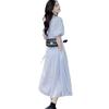 French Blue V-Neck Puff Sleeve Tea Break Dress - Women's Summer Slimming Lace-Up Waist Elegant Skirt