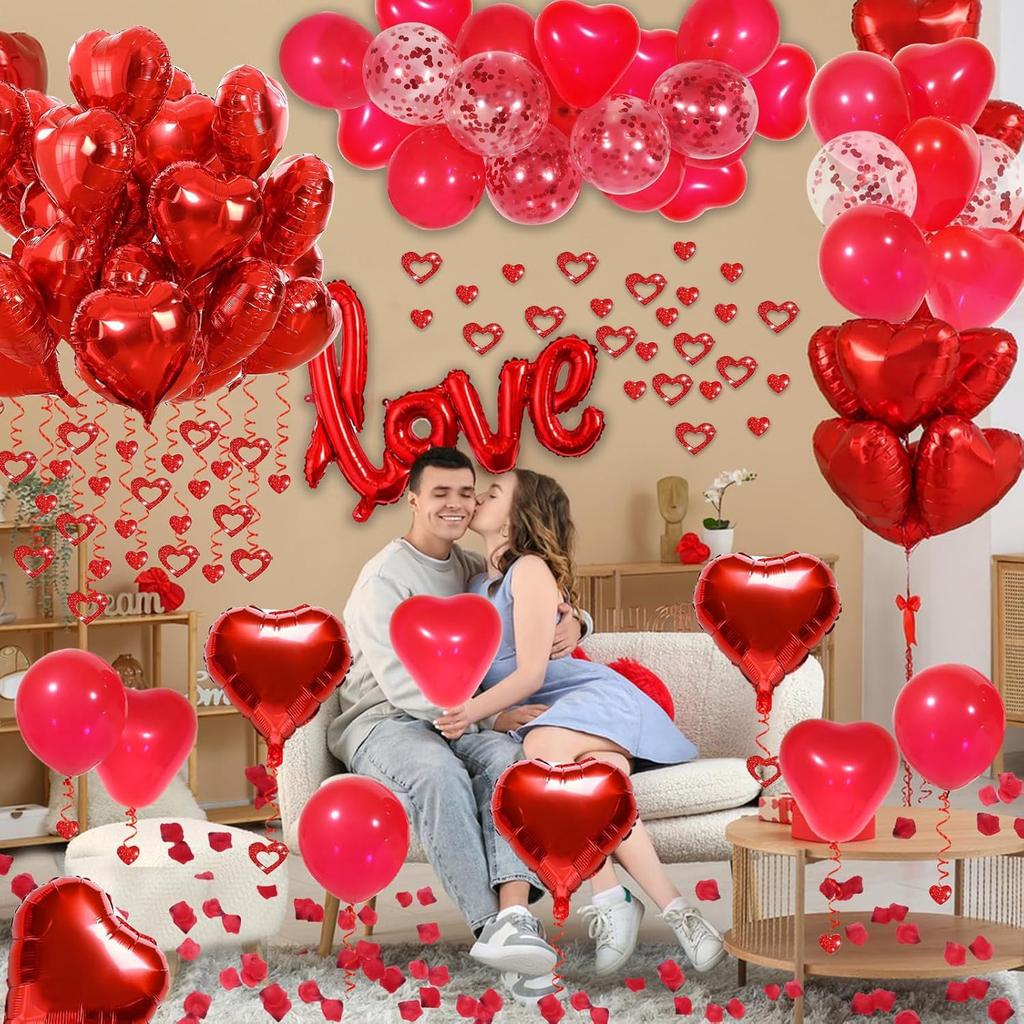 Link LOVE Letter Foil Balloon with Heart Balloons and Petals For Wedding Valentine's Day Anniversary Birthday Party Decoration